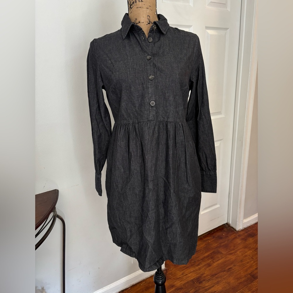Nine Westโ Jeans Shirt Dress XS Gray Denim Button Front Long Sleeve Casual NWT
